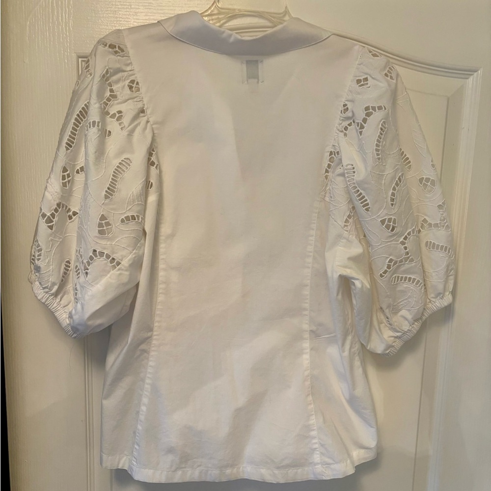 Nick+Zoe Size Large Eyelet Sleeve Stretch Cotton Button-up Shirt - Picture 5 of 6
